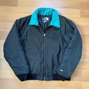 Vintage 80's The North Face Black Teal Zip Up Puffer Bomber Jacket Sz Large VTG